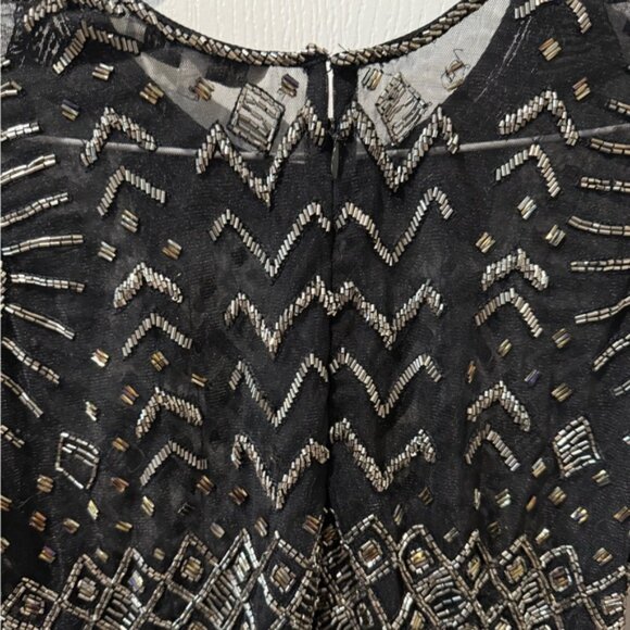 Katrina Grimaldi Black Long Sleeve Geometric Hand-Beaded Mini Cocktail Dress - Picture 8 of 9